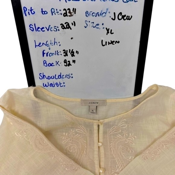 J Crew Ivory Linen Blend Embroidered 3/4 Sleeve Tunic Top Size XL Coastal Boho - Picture 7 of 16